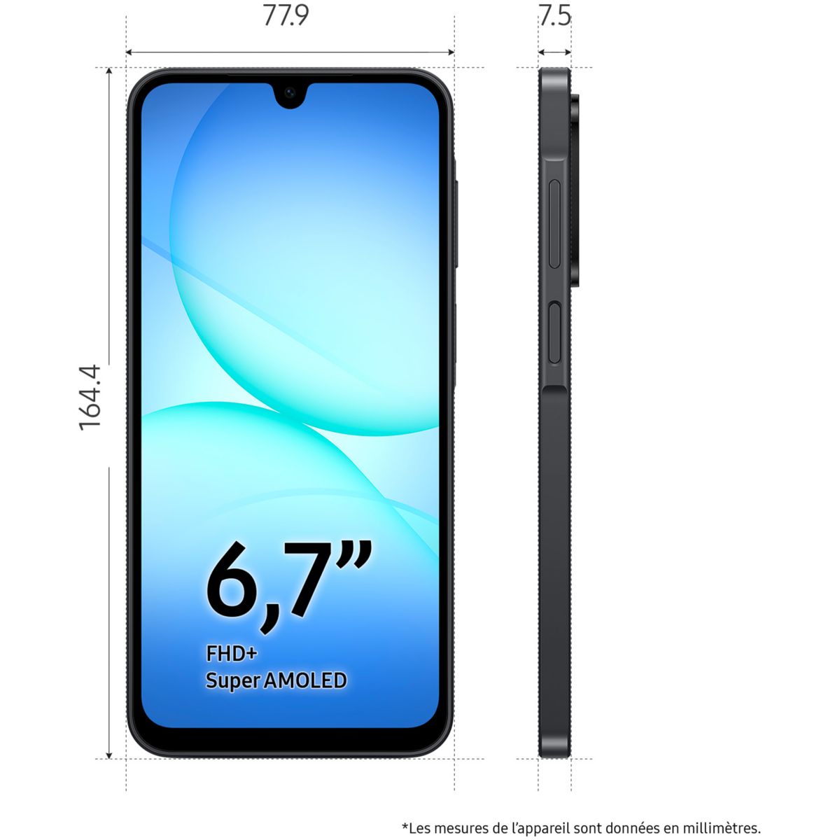 Smartphone Galaxy A17 4G 128 Go Noir couleur unique, SAMSUNG
