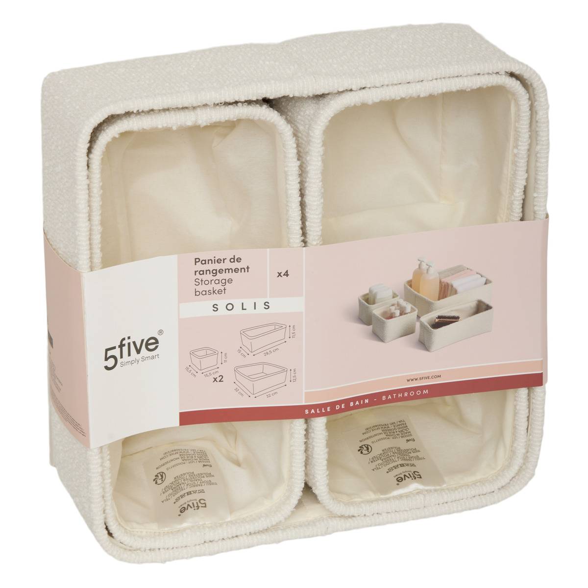Lot de 4 paniers BOUCLETTE blanc, 5FIVE SIMPLY SMART