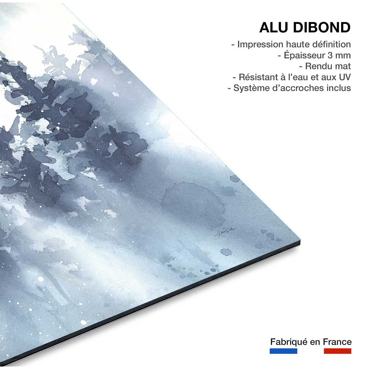 Tableau paysage abstrait Neige sur la forêt tableau alu dibond, HEXOA