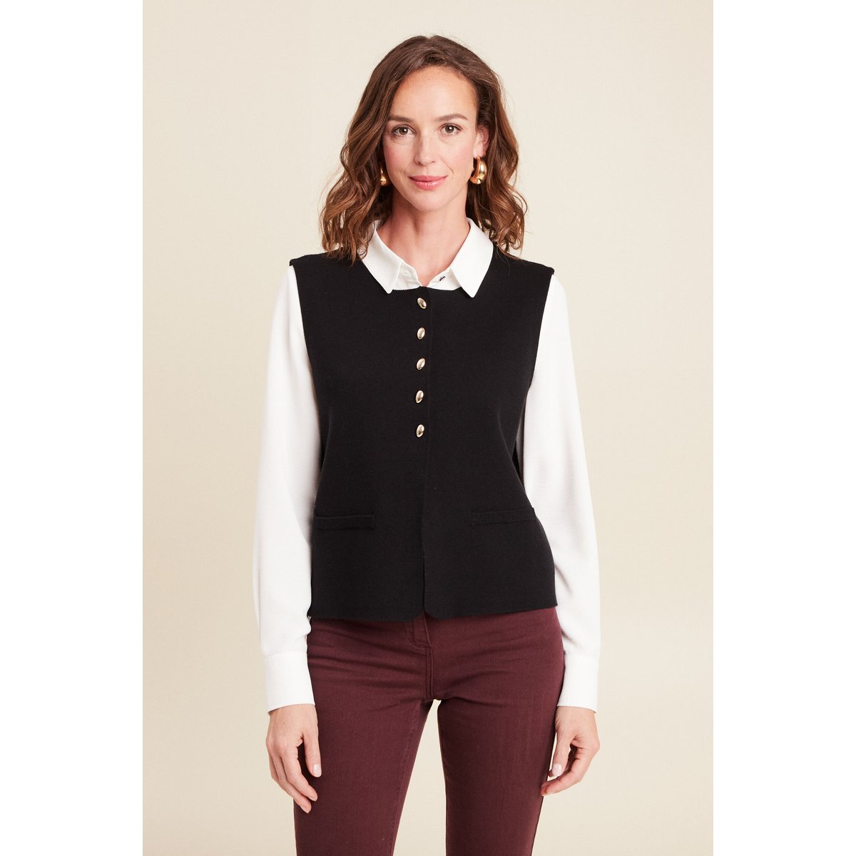 gilet droit court sans manches col rond noir, BREAL