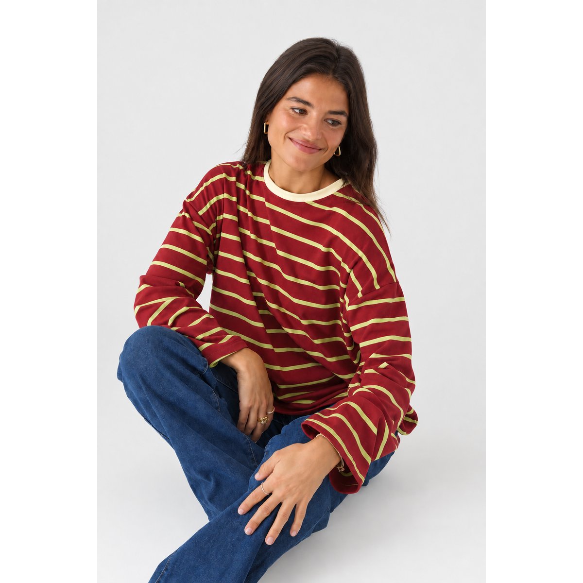 T-shirt rayé manches longues MÍRIAM vert citron / bordeaux / jaune, MINDTRAVELER