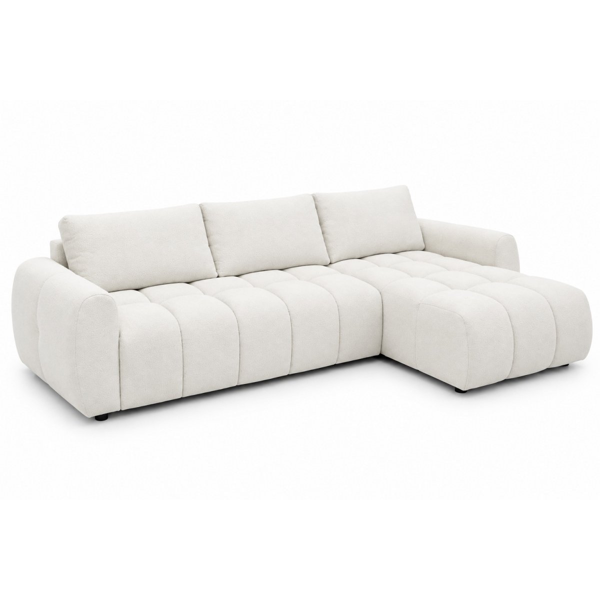 Canapé d'angle convertible 3 places en tissu chiné, FUJI blanc, BOBOCHIC