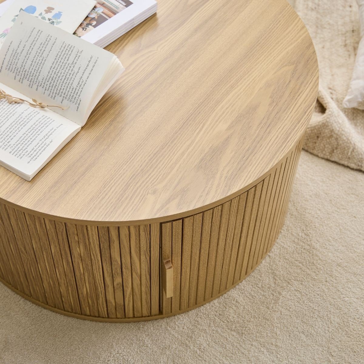 Table basse ronde avec rangement D75 cm - ERNEST bois clair, CALICOSY