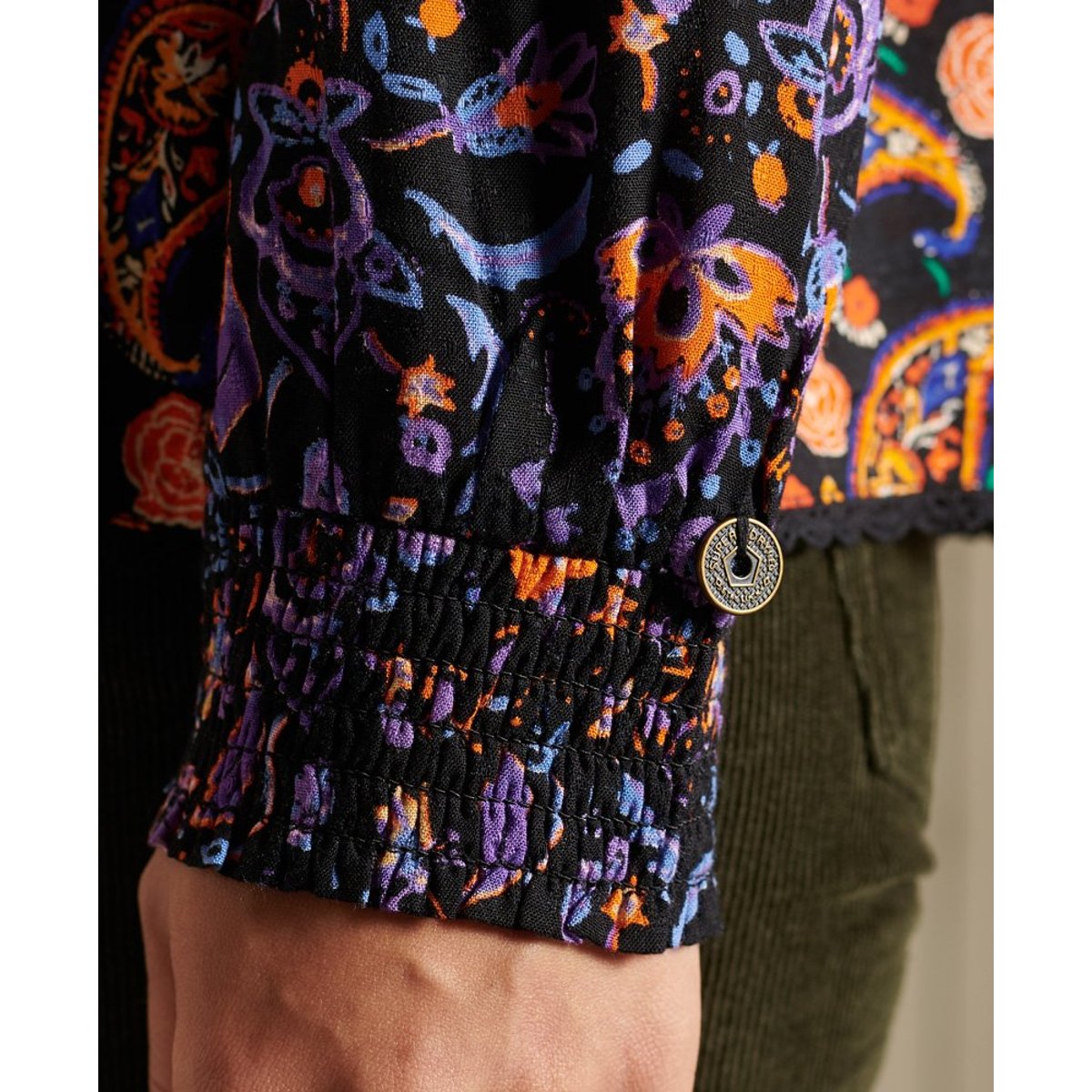 Haut tissé à manches longues imprimé cachemire multicolore, SUPERDRY