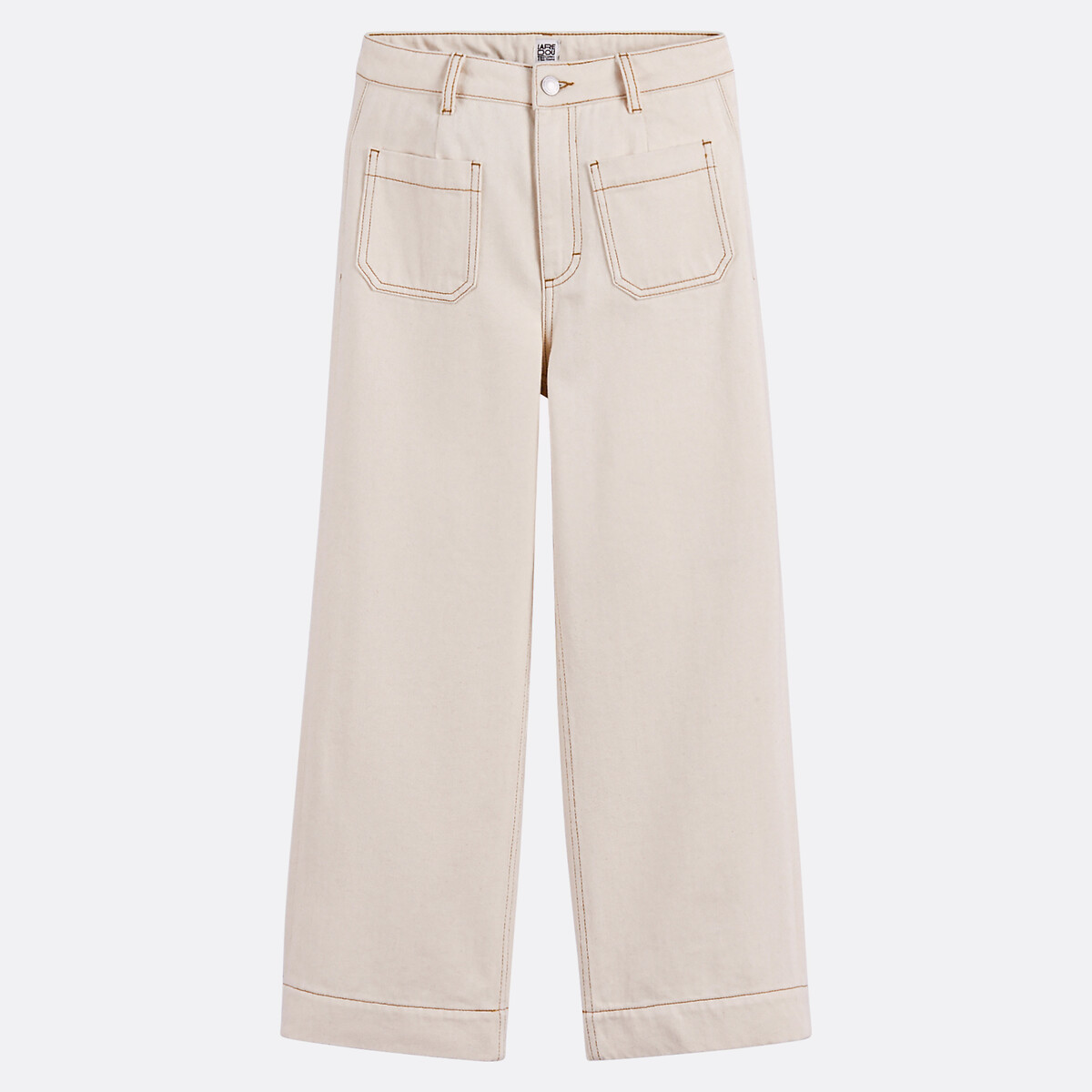 Jean large denim, taille haute, forme raccourcie grège, LA REDOUTE COLLECTIONS