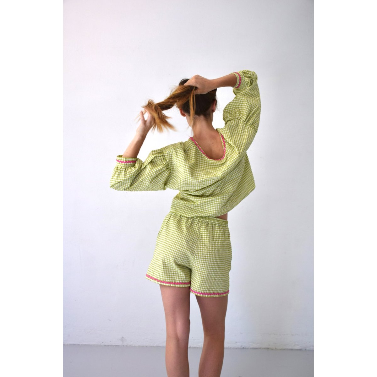 Short vichy taille élastique MARTA vert / jaune, MINDTRAVELER