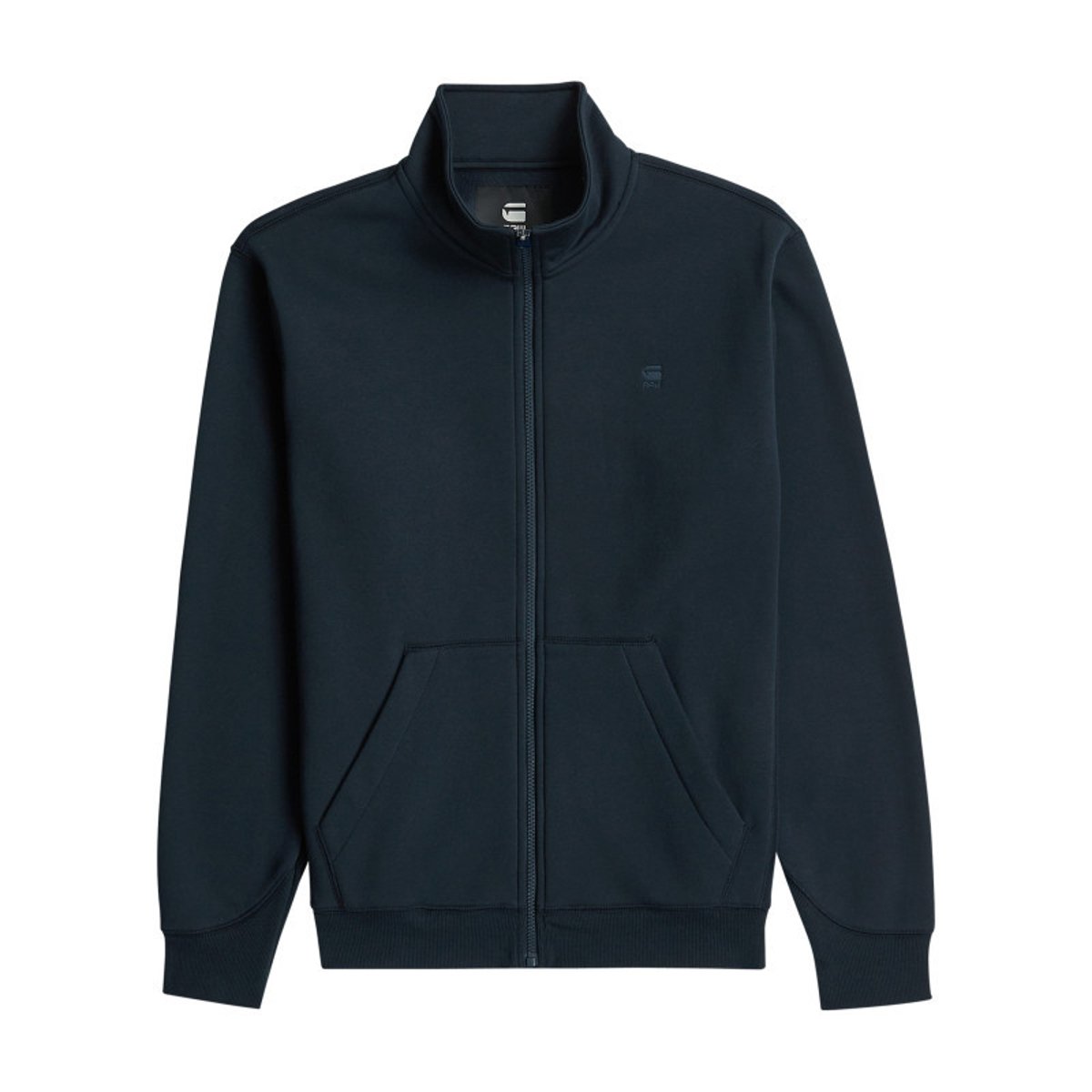 Sweat zippé bleu marine uni avec une coupe droite et un col montant bleu foncé, G-Star RAW