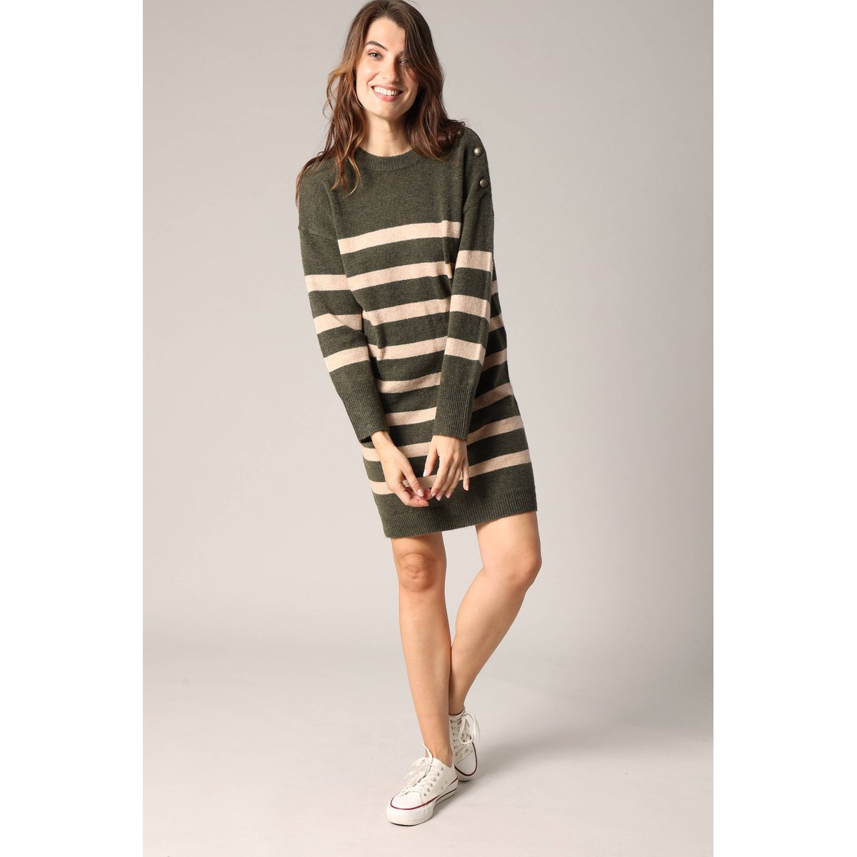 Robe pull marin à boutons fantaisie NANCY dark khaki, DEELUXE