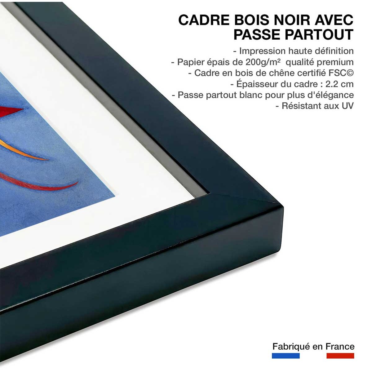 Poster Soft Hard par Wassily Kandinsky affiche + cadre en bois - noir, HEXOA
