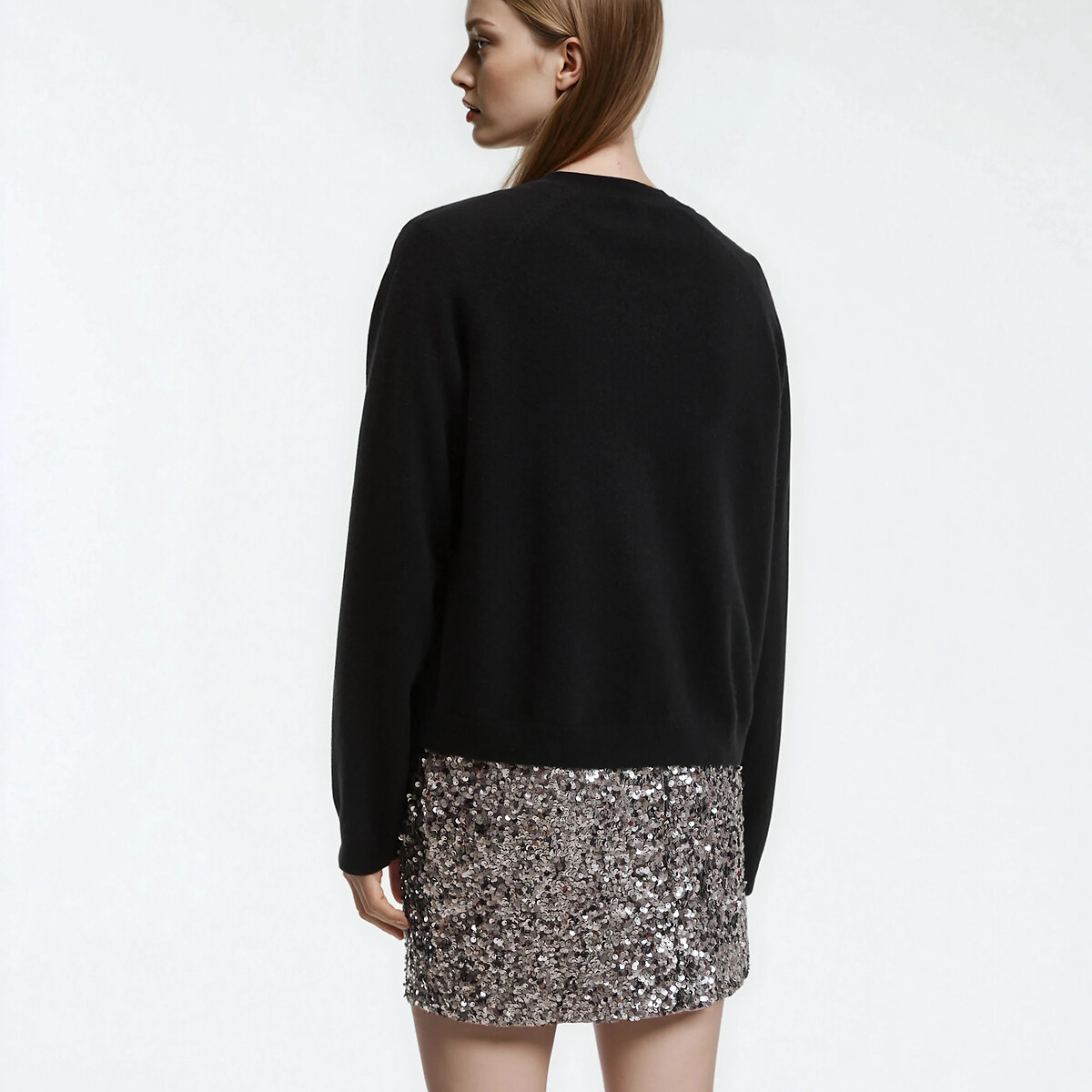 Gilet en fine maille cachemire, boutonné noir, LA REDOUTE COLLECTIONS