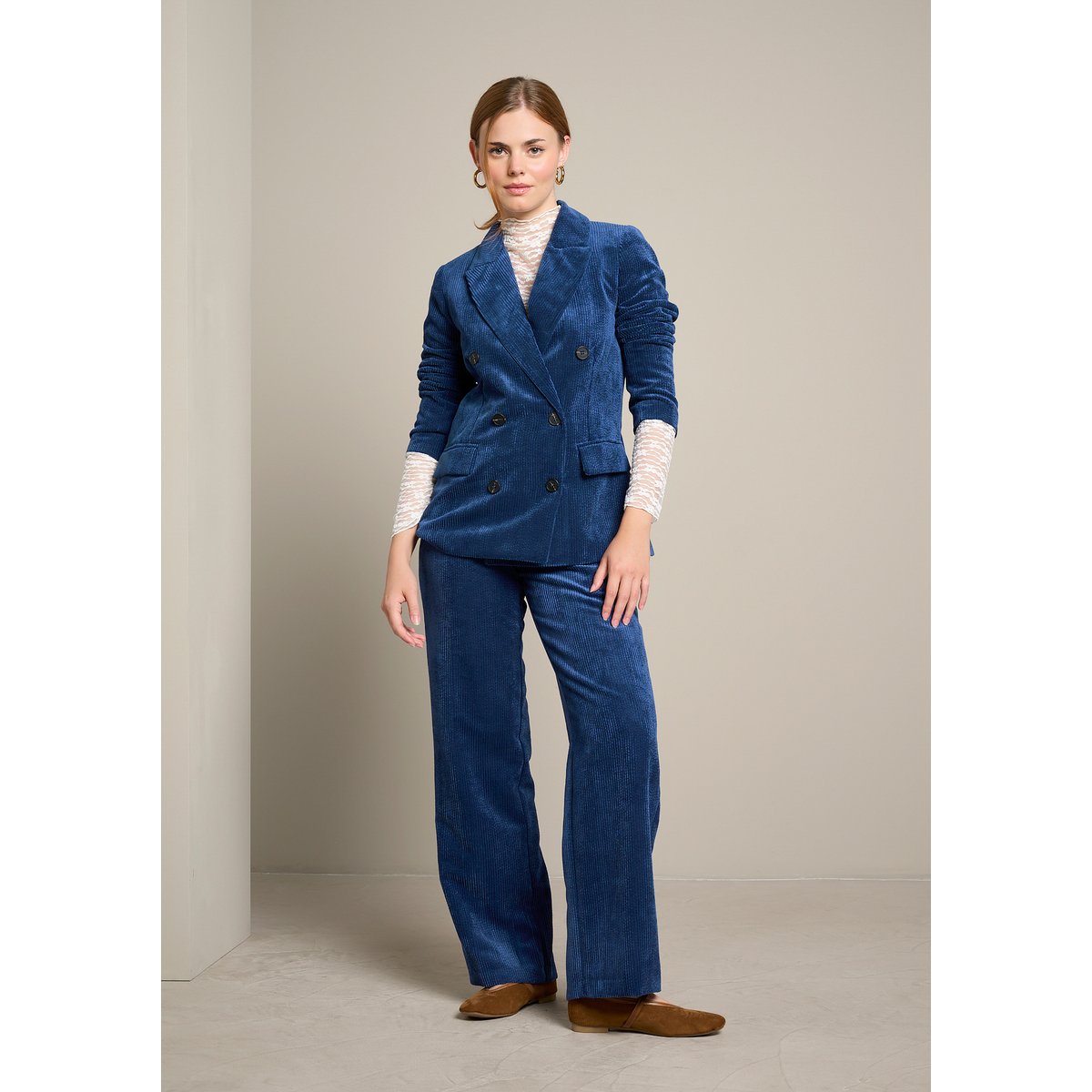 Blazer croisé en velours côtelé bleu marine, LOLALIZA