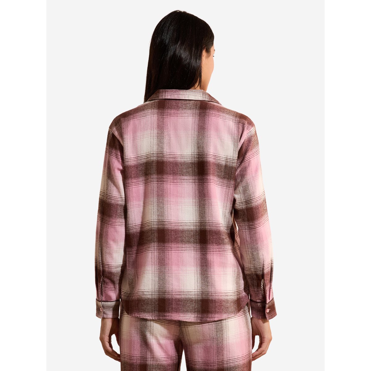 Chemise de pyjama à carreaux en coton HELINE rose poudre, ETAM