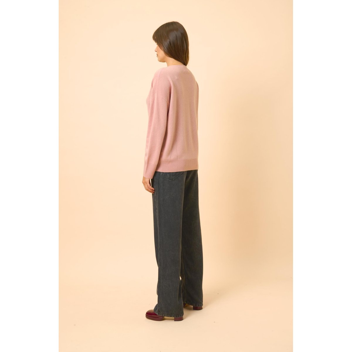 Pull Col V Bois De Rose Birse rose, JUST CASHMERE
