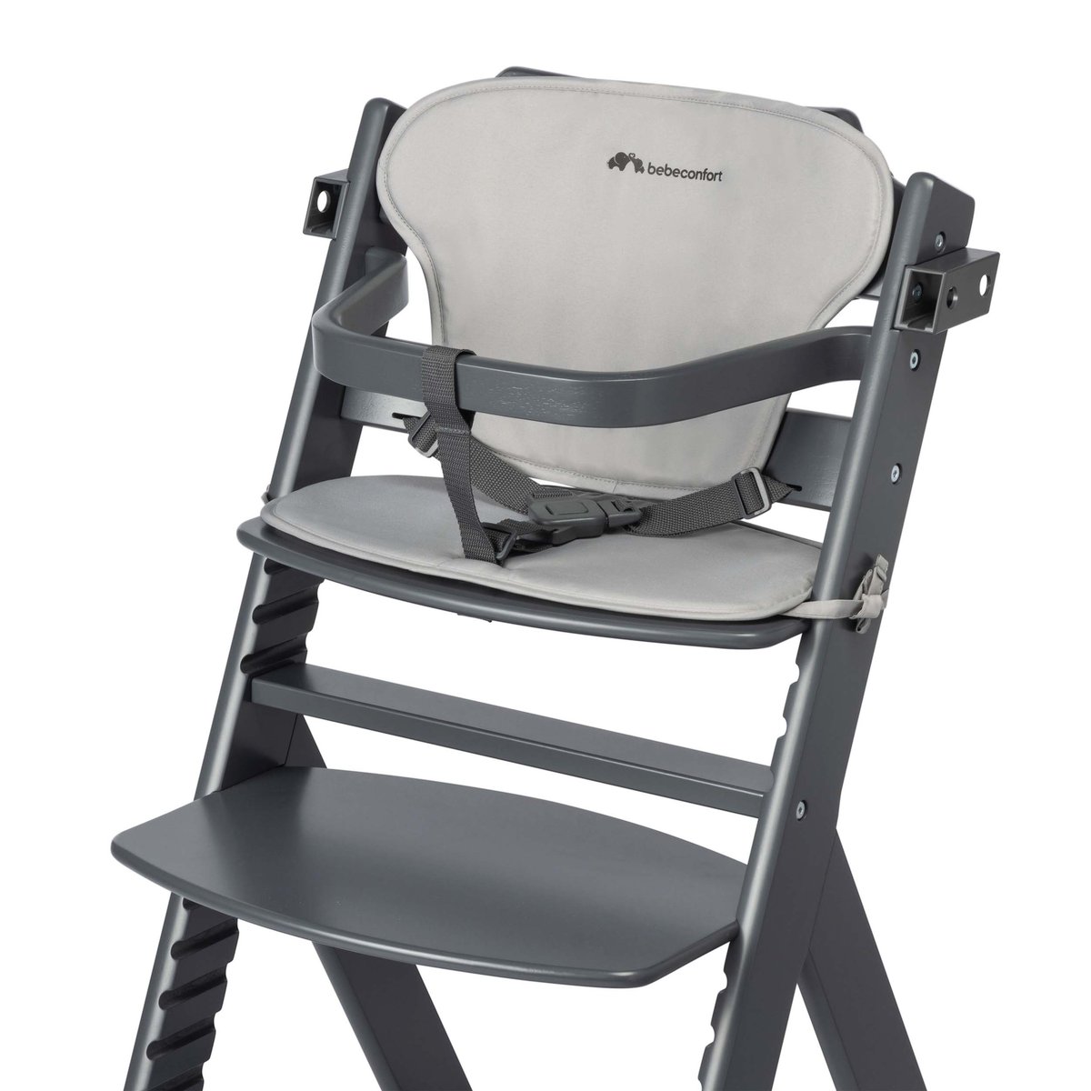 Chaise haute bébé Timba, avec coussin et tablette repas, De 6 mois à 10 ans gris minéral, BEBECONFORT