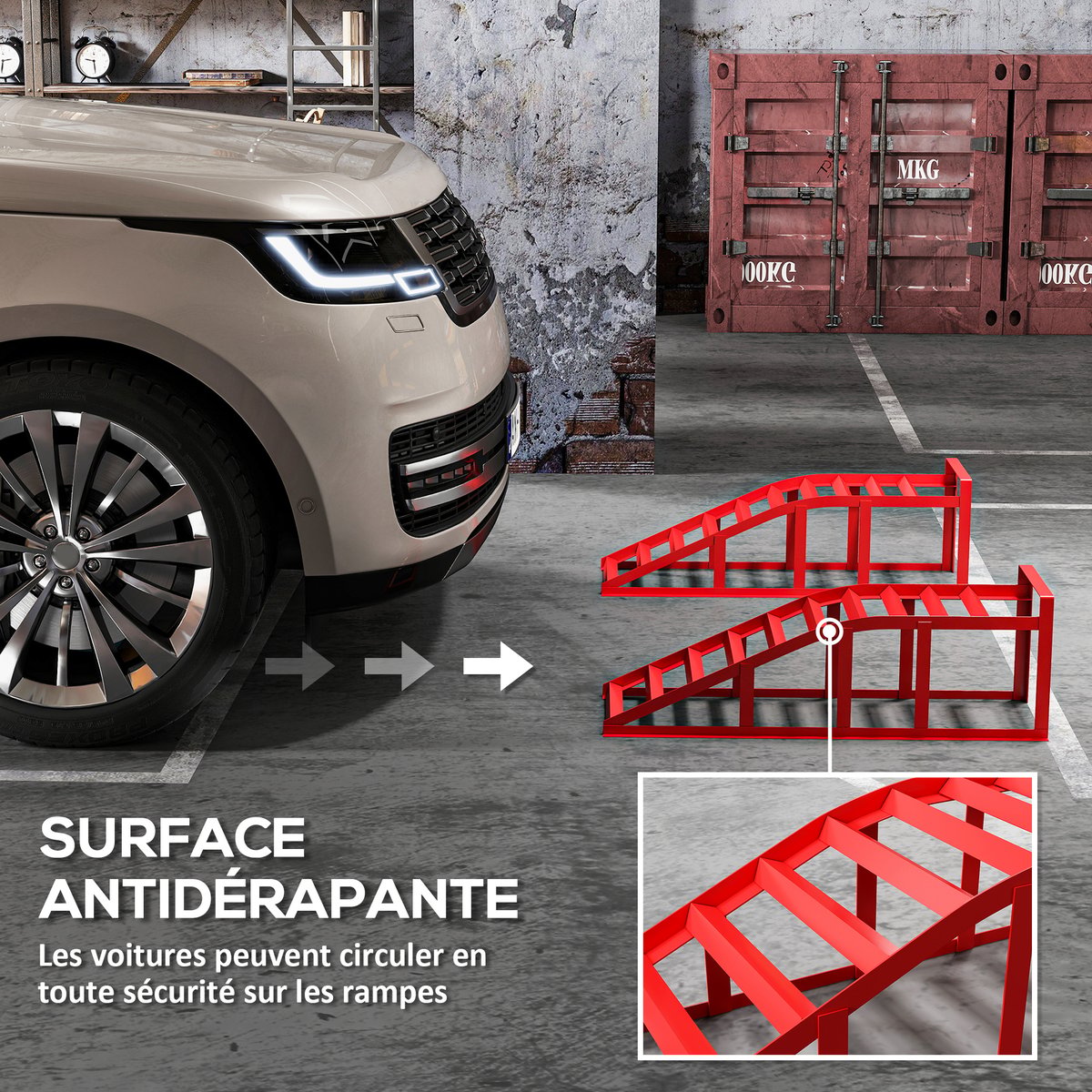 Rampe pour voiture Acier Rouge rouge, HOMCOM