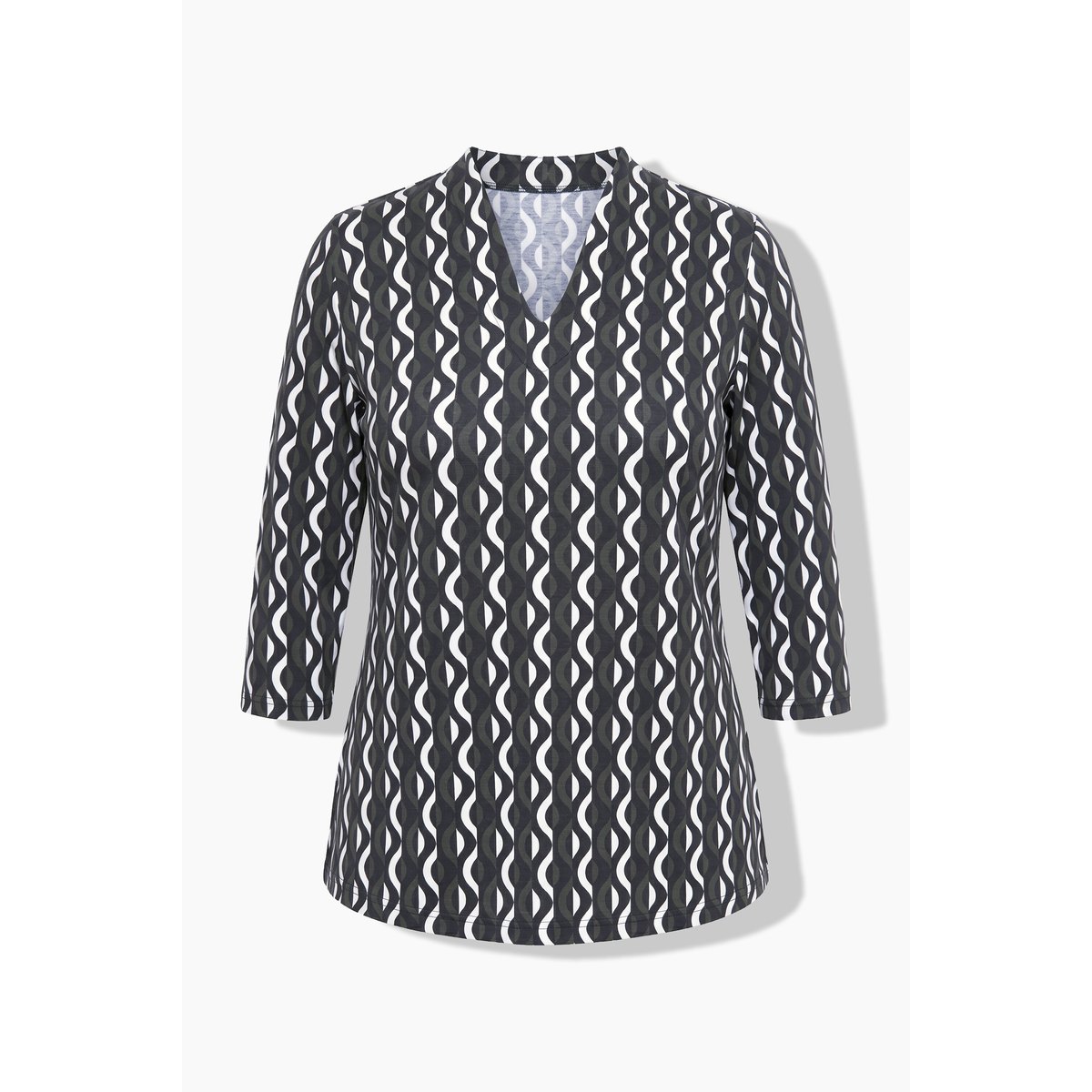T-shirt col calice et manches 3/4 kaki foncé, ULLA POPKEN