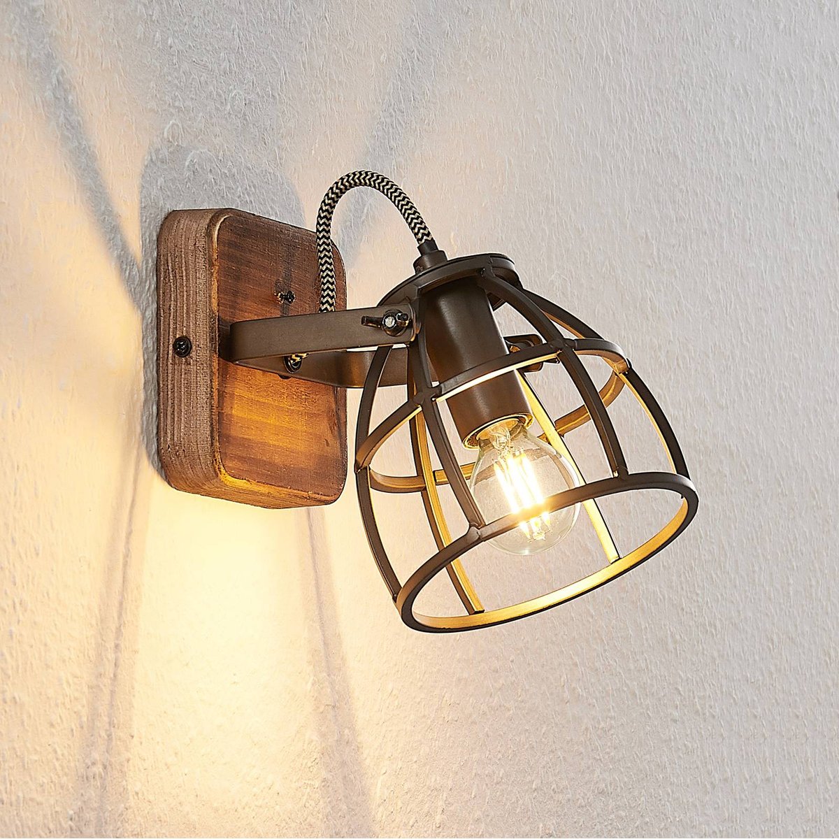 Plafonnier en métal vintage, Rutger noir, marron, LINDBY
