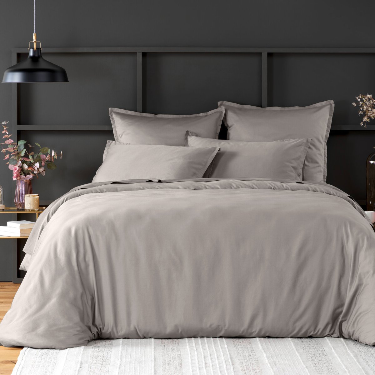 Housse de couette en satin de coton lavé unie, DESIR bleu marine, BATON ROUGE