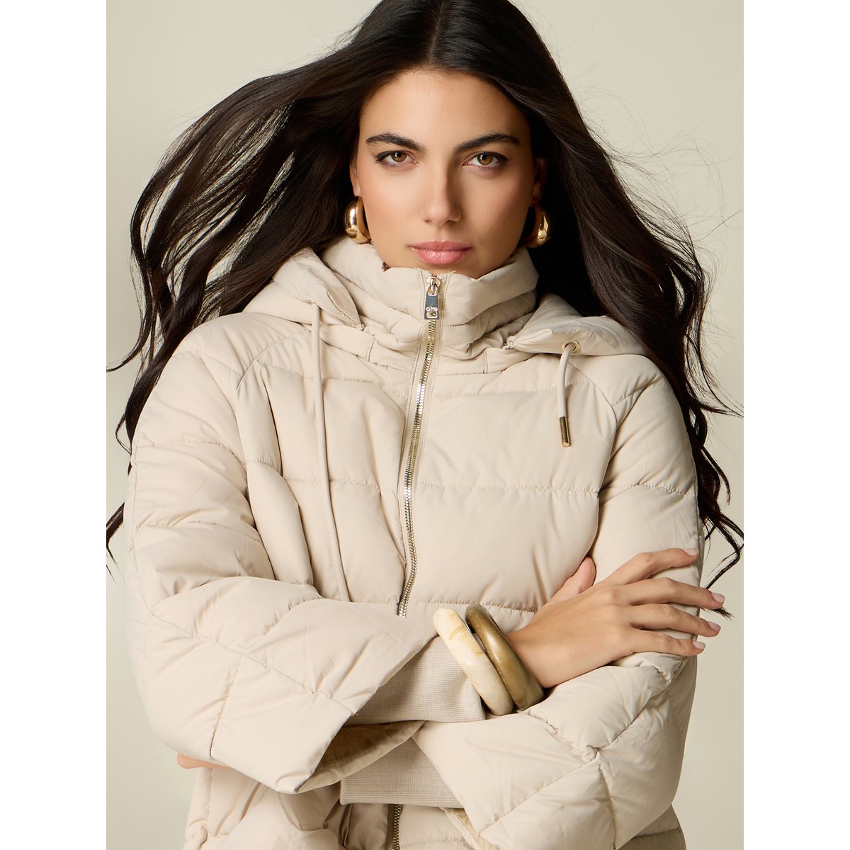 Doudoune à capuche beige, OLTRE