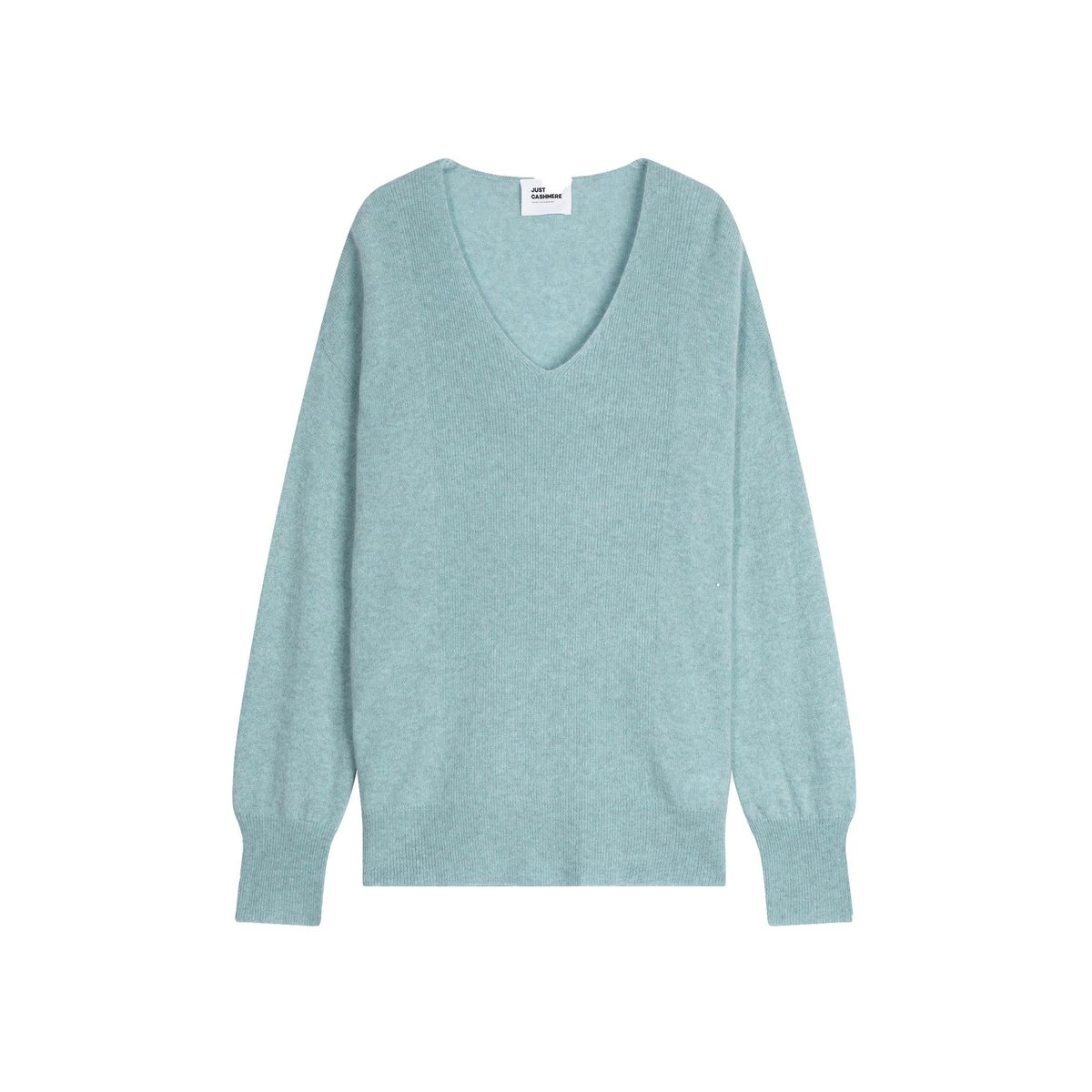 Pull Col V Aqua Chiné Birse bleu clair chiné, JUST CASHMERE