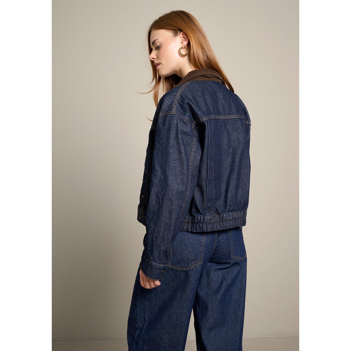 Veste en denim à col contrasté dark blue, LOLALIZA