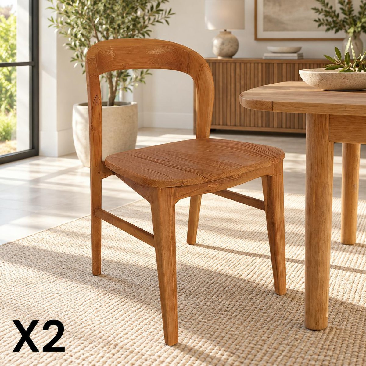 Chaise en teck massif à dossier arrondi (lot de 2) DEPOK bois naturel, PIER IMPORT