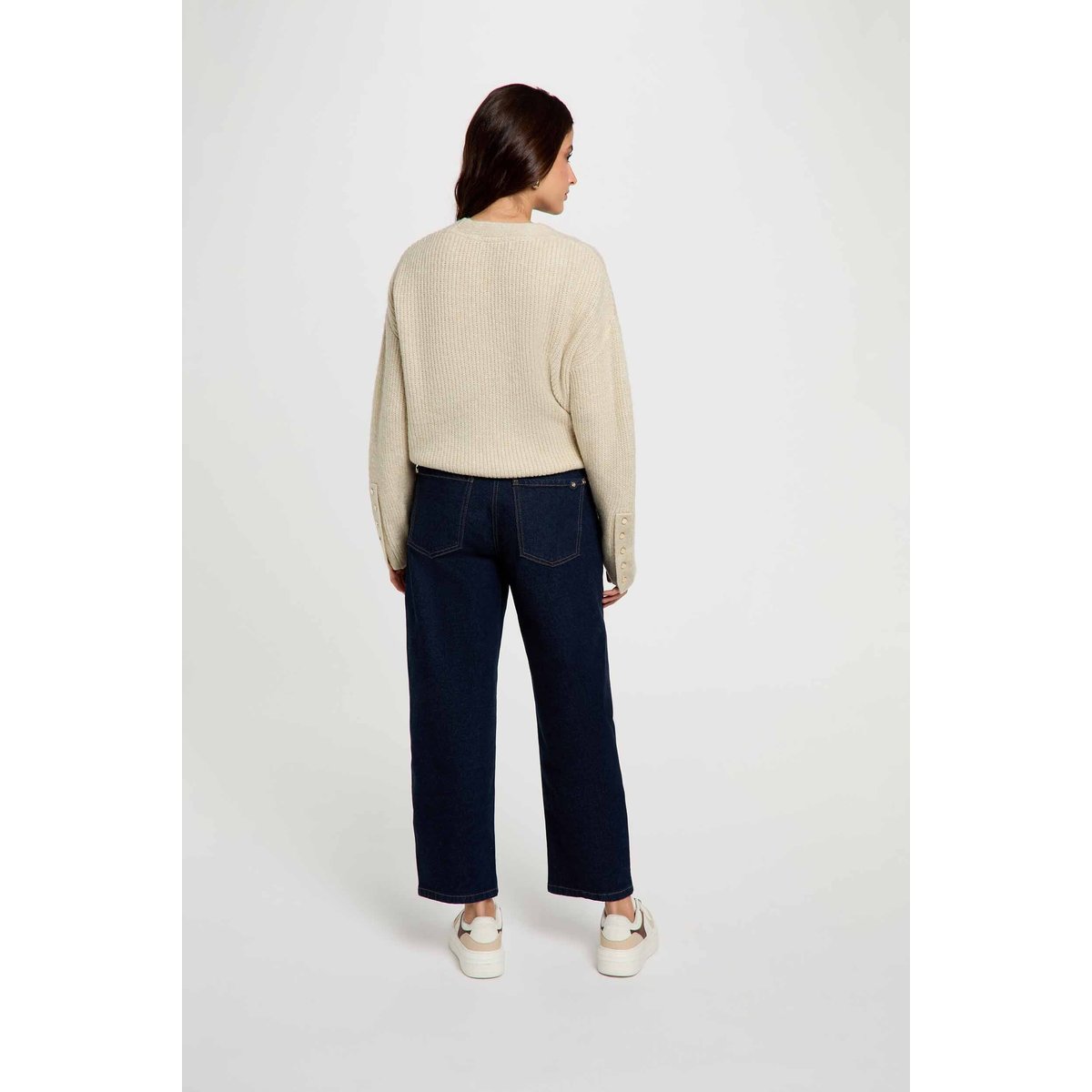 Pull col v manches longues beige, MORGAN