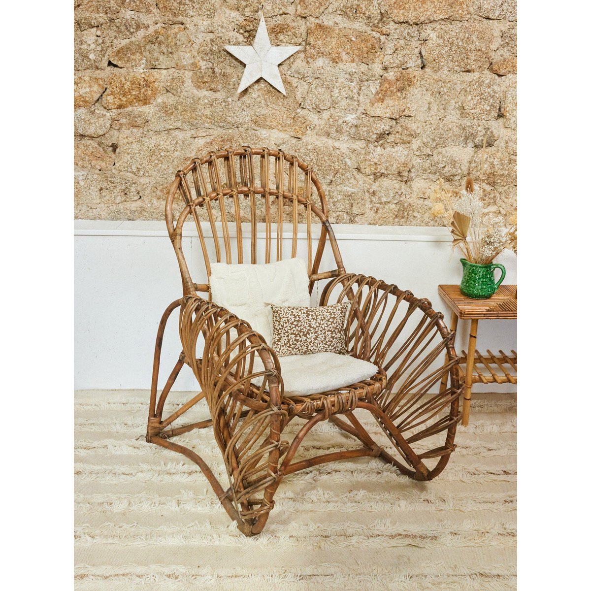 Fauteuil en rotin Ernest N°1034 - Bon état bois foncé, DEBONGOUT