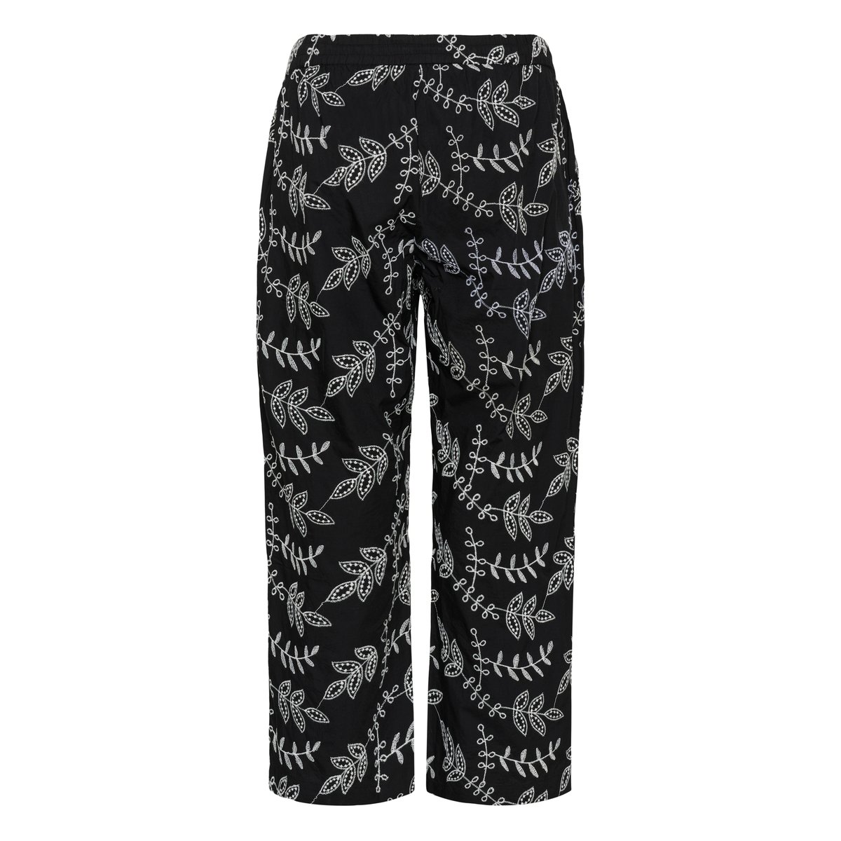 Pantalon casual noir blanc black chalk embroidery, KAFFE CURVE