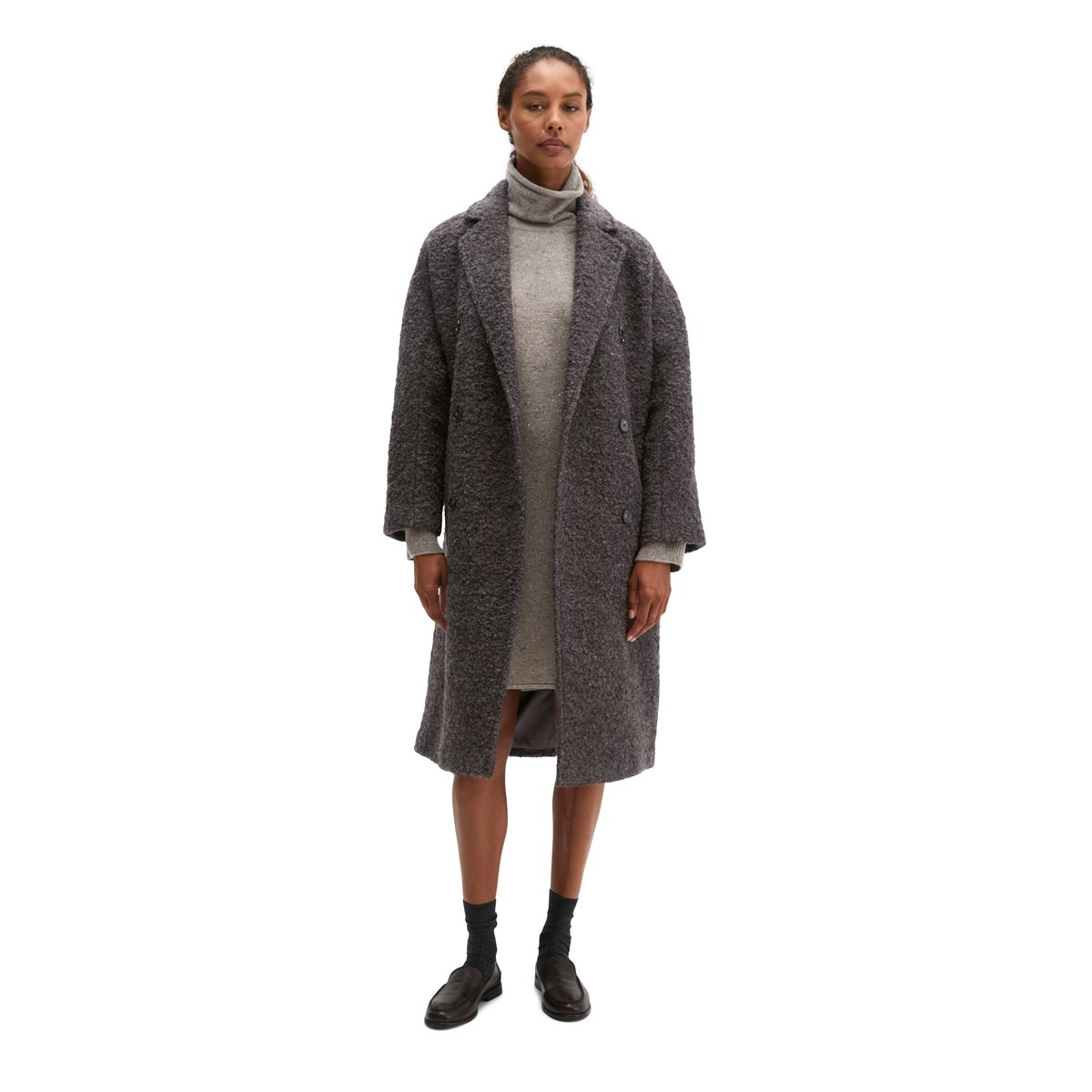 Manteau bouclé style décontracté en mélange de laine marron, MARC O'POLO