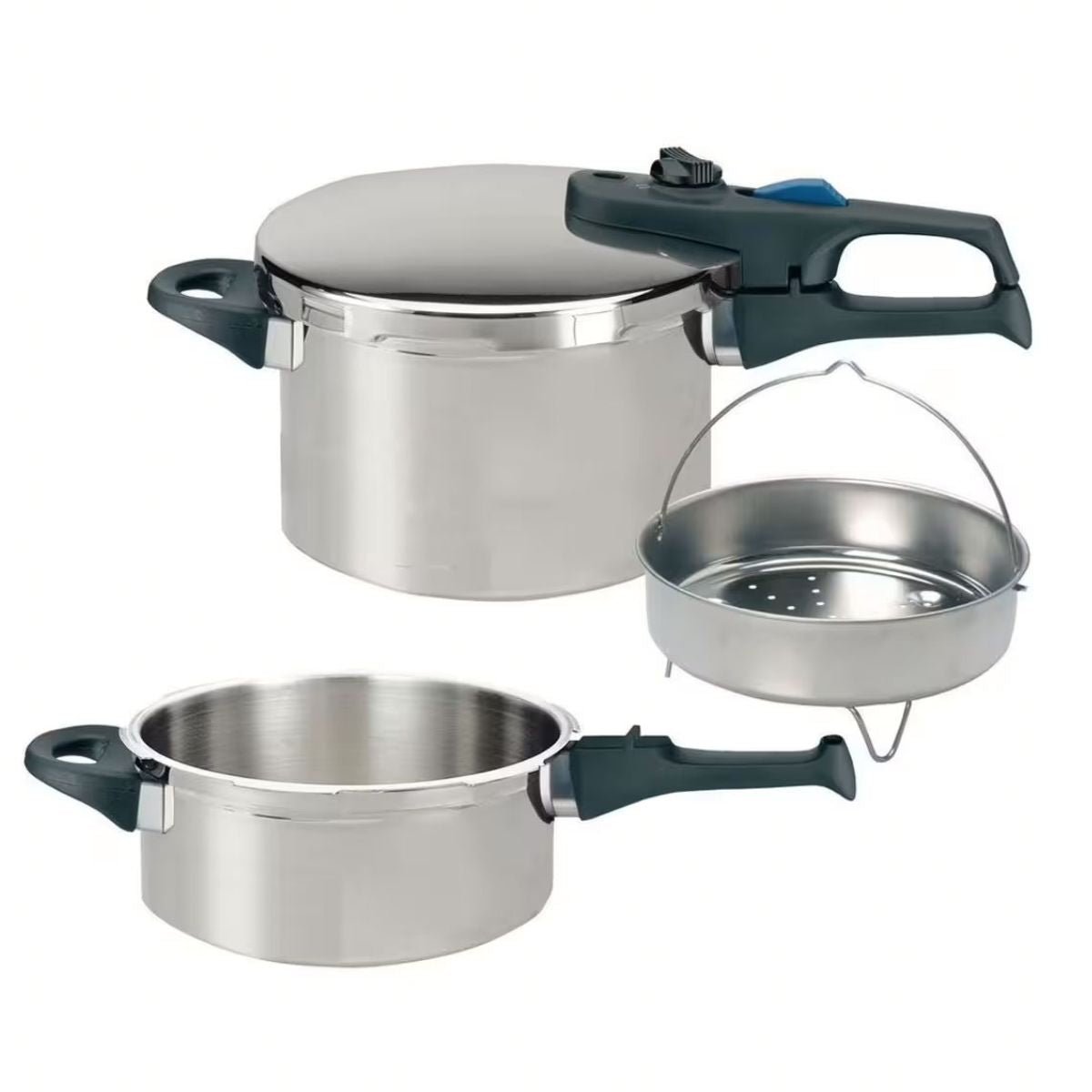 Autocuiseur vapeur 18/10 22 cm 3 à 6 litres PRAKTIKA PLUS XL noir,inox, ELO