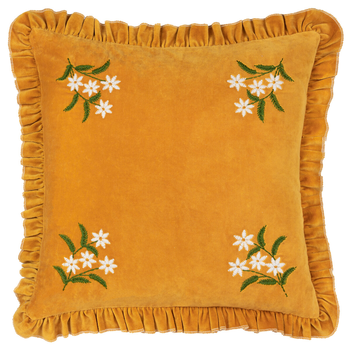 Daisy Frill Embroidered Velvet Cushion gold-coloured, FURN.