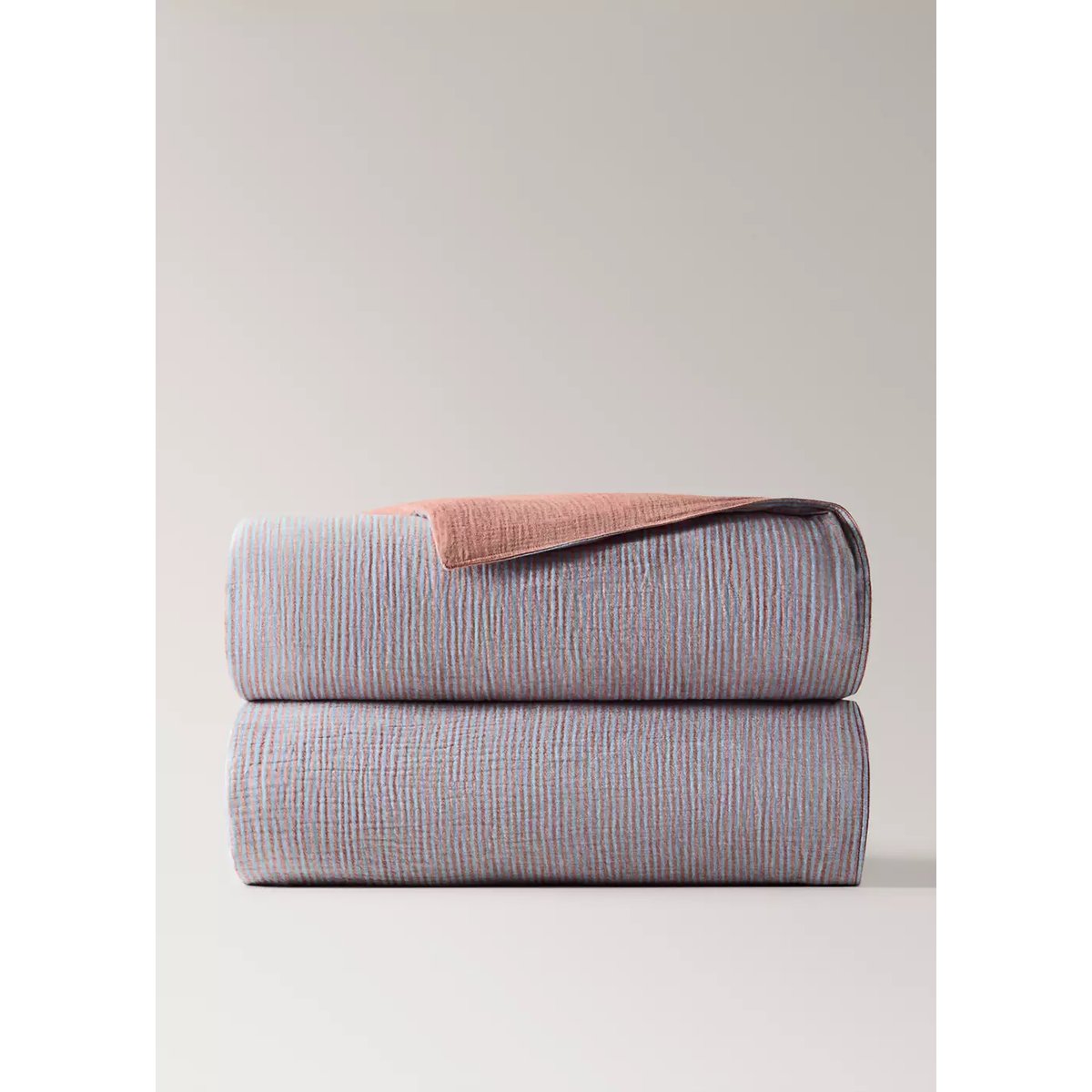 Housse de couette coton mousseline à rayures réversible lit 180/200 cm rose géranium, MANGO HOME