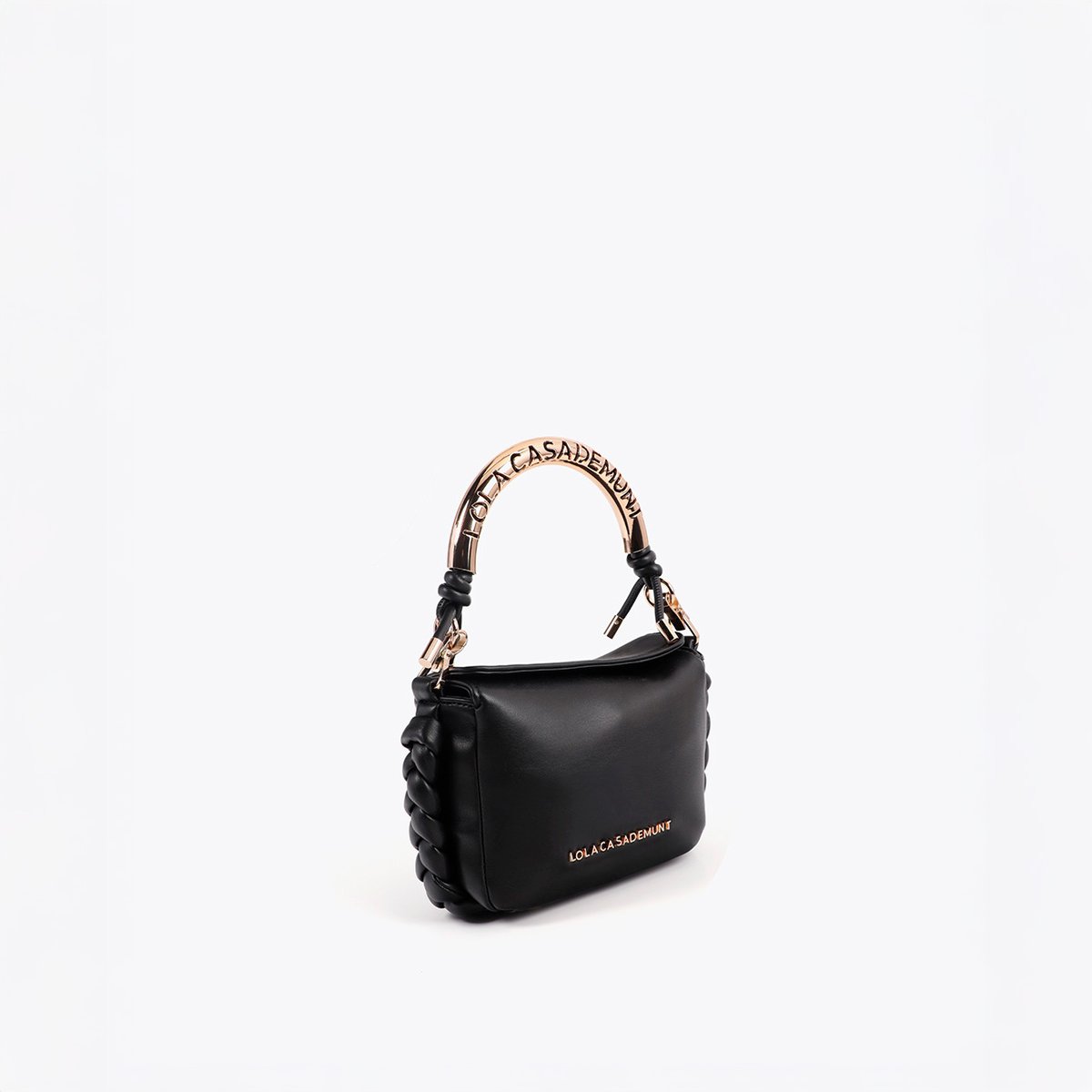 Sac à bandoulière avec anse métalique effet cuir noir, LOLA CASADEMUNT