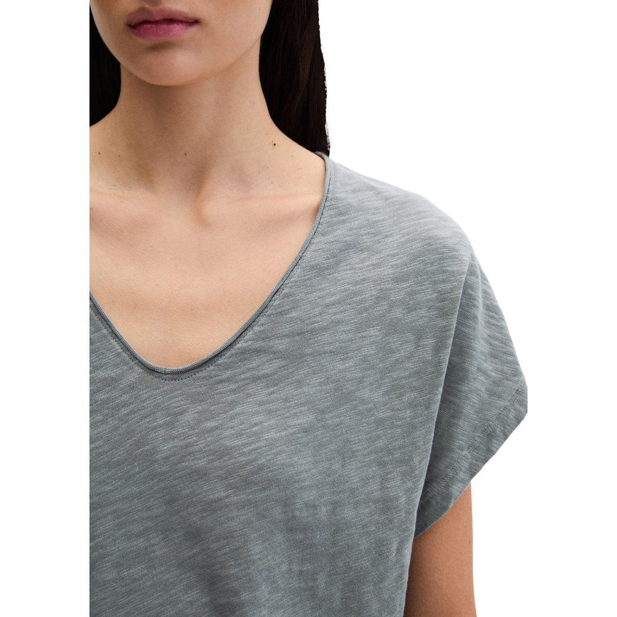 T-shirt loose en jersey slub gris, MARC O'POLO