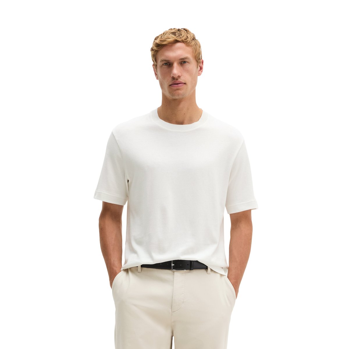 T-shirt coupe classique en jersey de coton bio léger blanc, MARC O'POLO