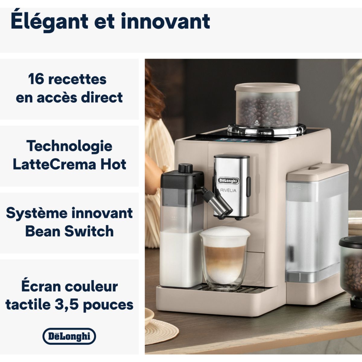 Expresso Broyeur FEB4455.BG Rivelia Latte Beige couleur unique, DELONGHI