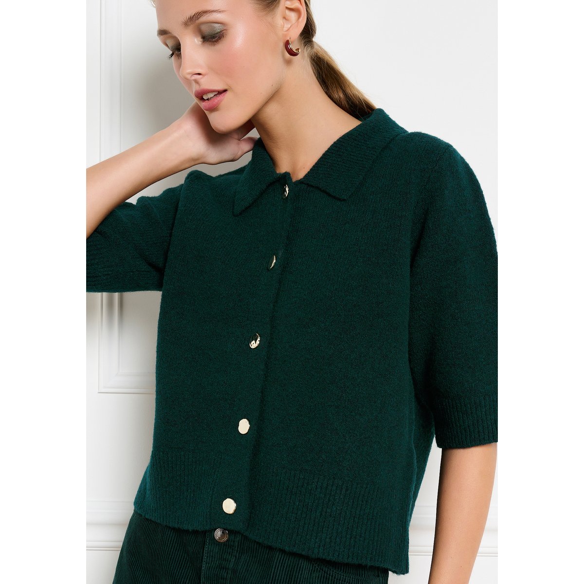 Cardigan à manches courtes vert bouteille, LOLALIZA