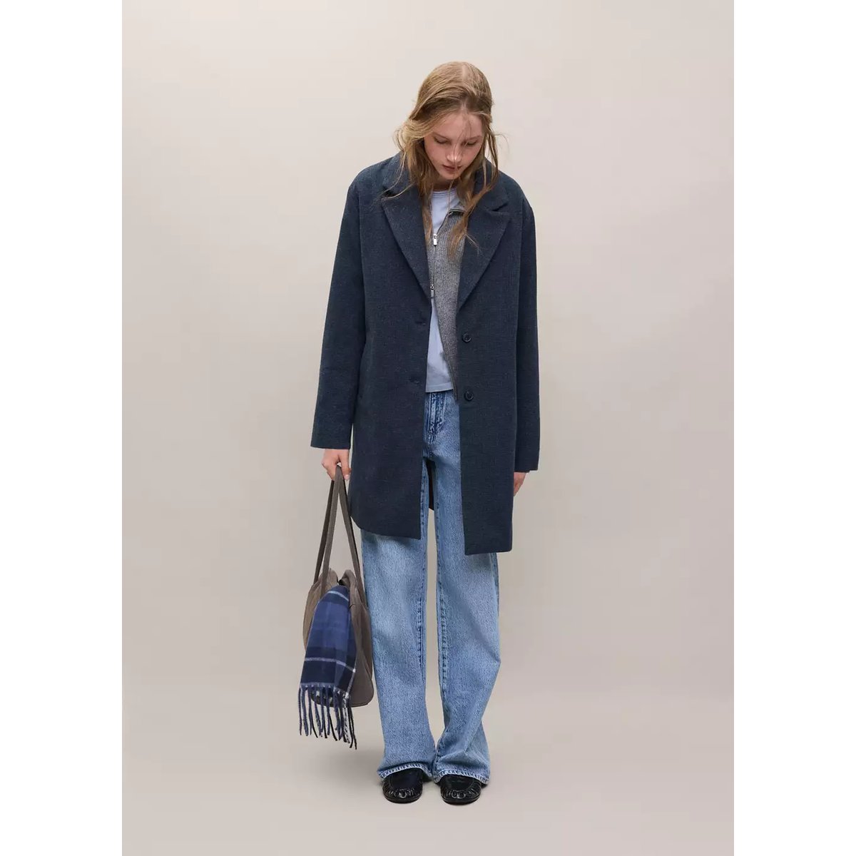 Manteau coupe midi drap de laine bleu marine foncé, MANGO TEEN