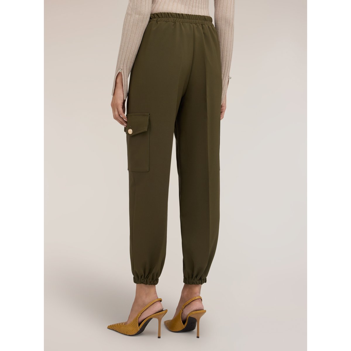 Pantalon cargo avec cheville élastiquée verde militare, MOTIVI