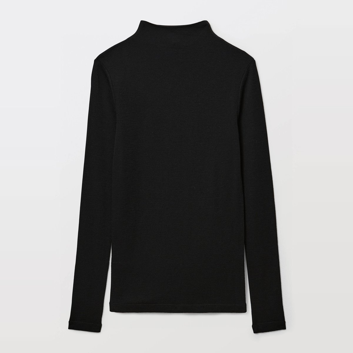 T-shirt manches longues col montant en laine mérinos noir, MONOPRIX