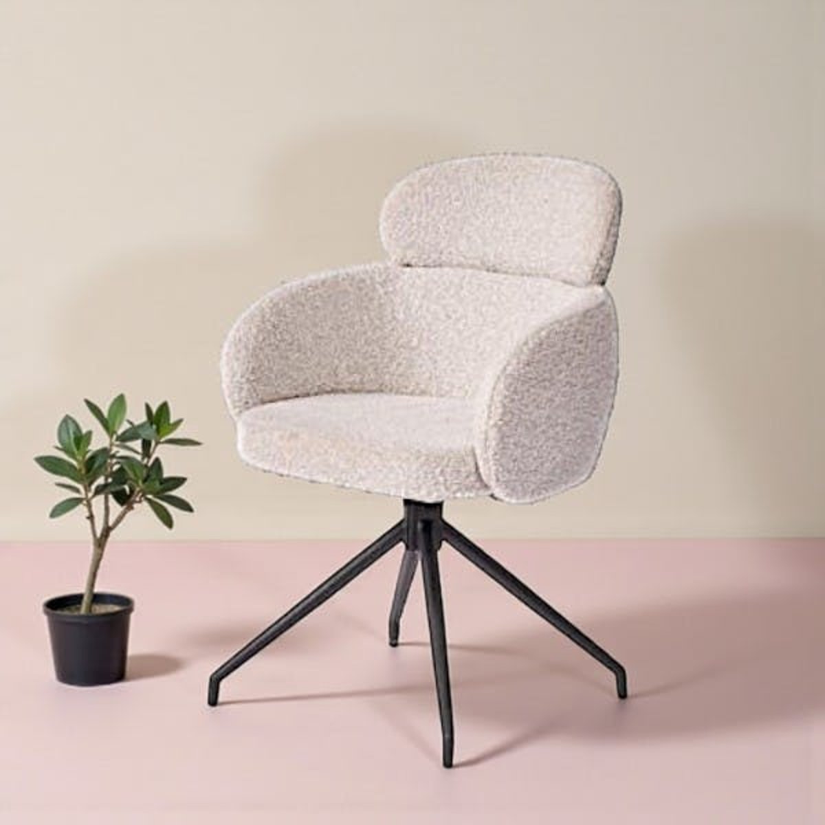 Fauteuil de table pivotant beige bouclette (lot de 2) LOMBARDIE beige, PIER IMPORT