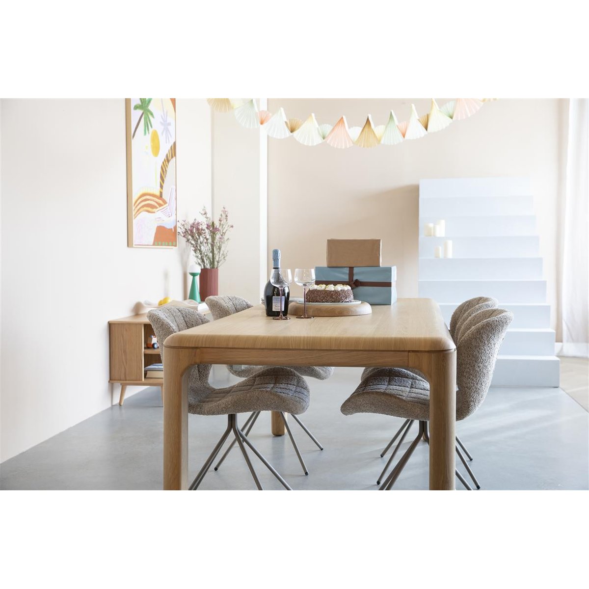 Table à manger carré en bois, L.180 , OEVER beige, ZUIVER