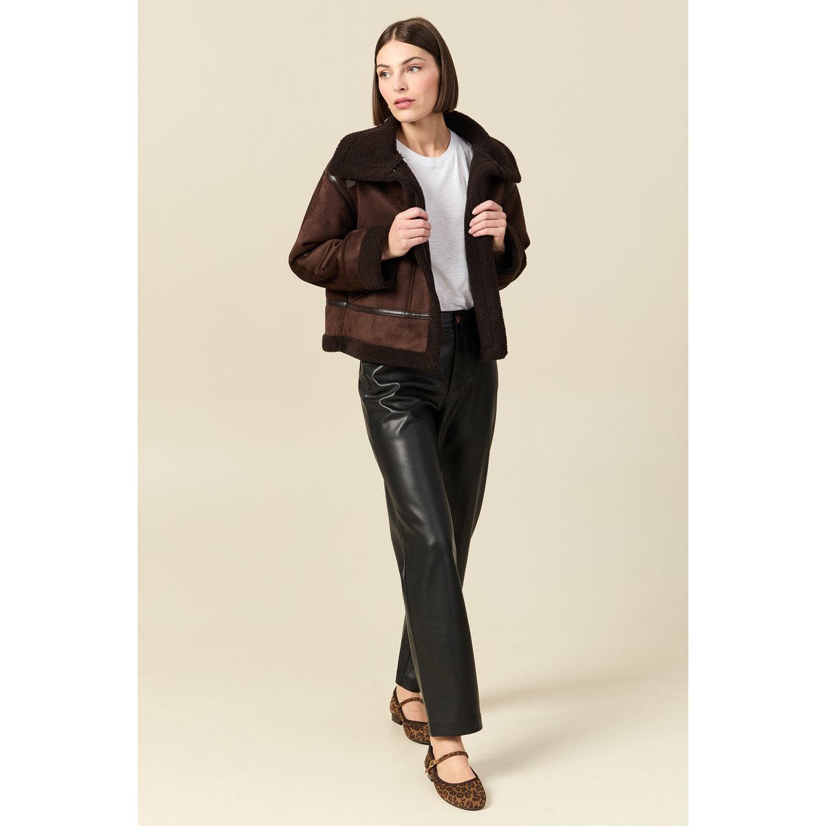 Pantalon taille haute similicuir noir, BONOBO