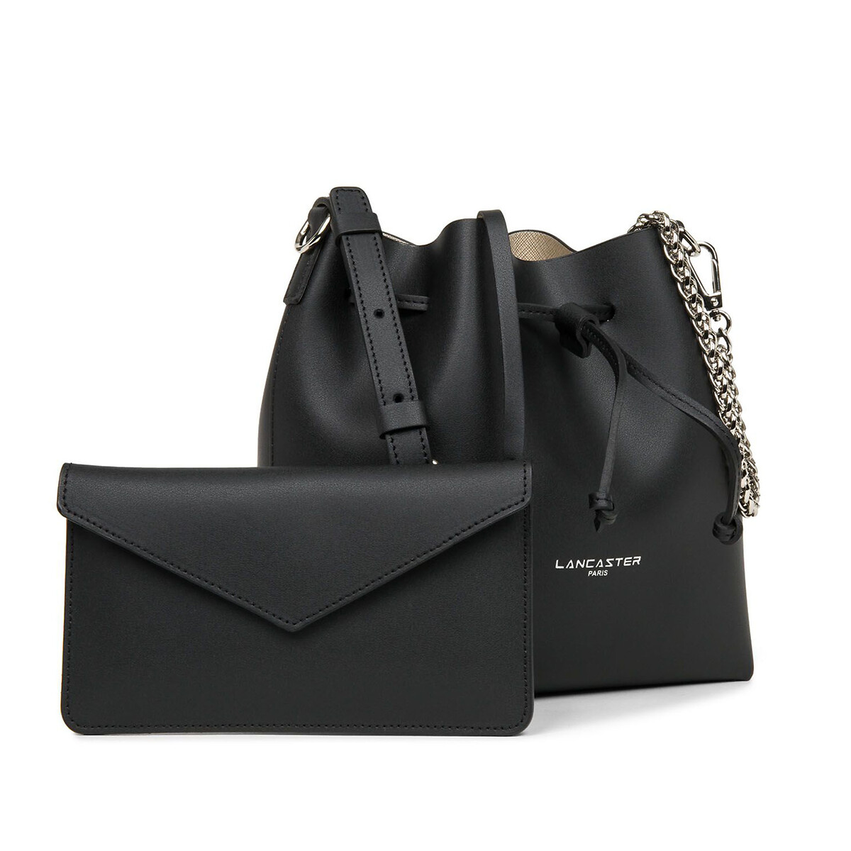 Pur & Element Small Bucket Bag in Leather black, LANCASTER