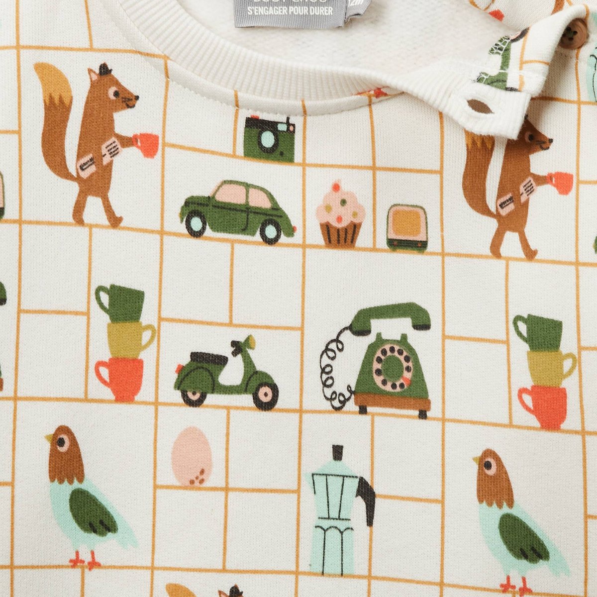 Sweat imprimé en coton BIO GOTS naturel, BOUT'CHOU
