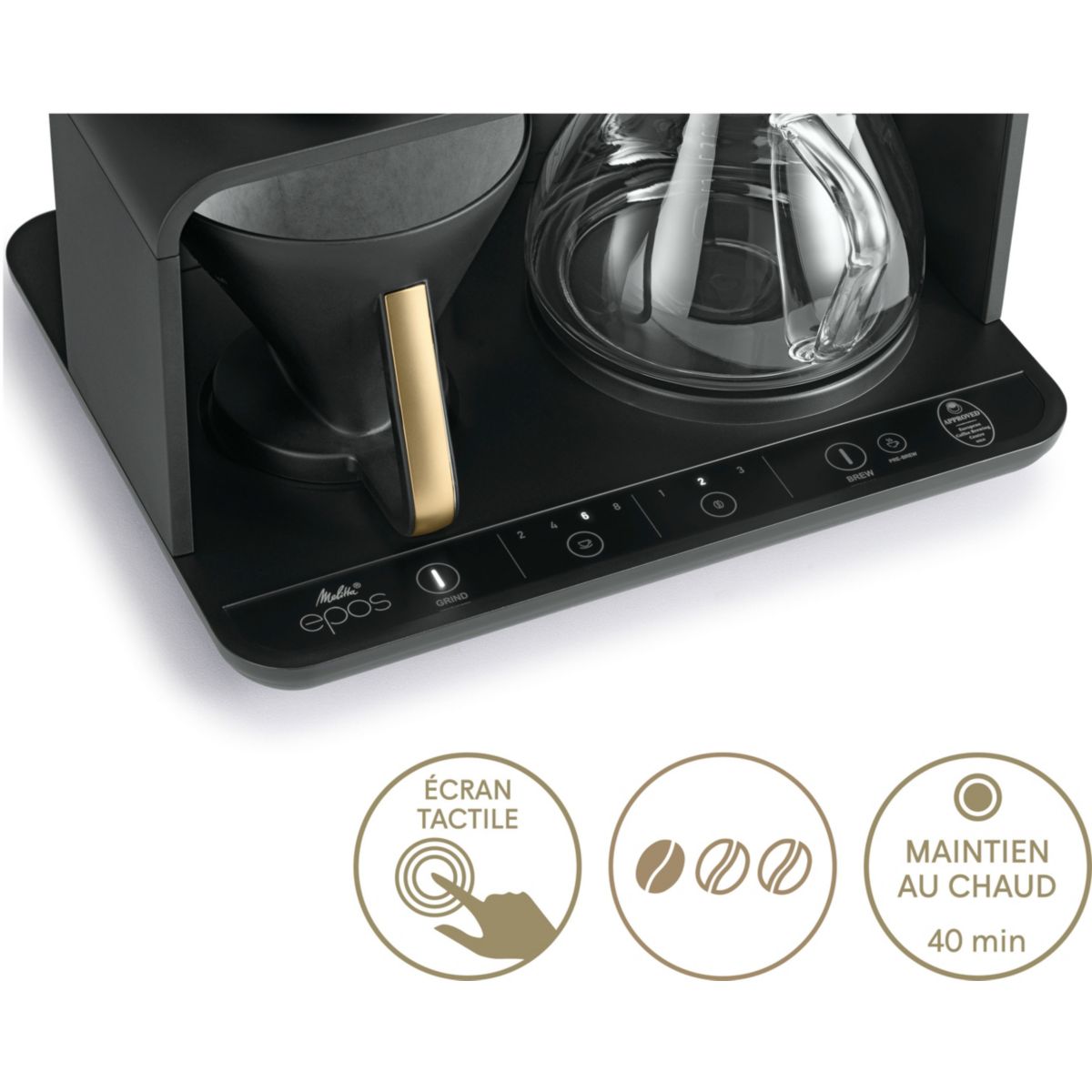 Cafetière filtre EPOS avec broyeur intégré Schwarz-Gold couleur unique, MELITTA