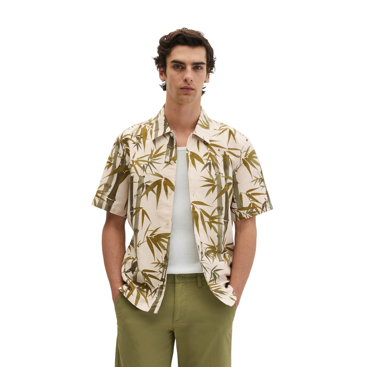 Chemise à manches courtes regular en lin et en coton bio marron, MARC O'POLO