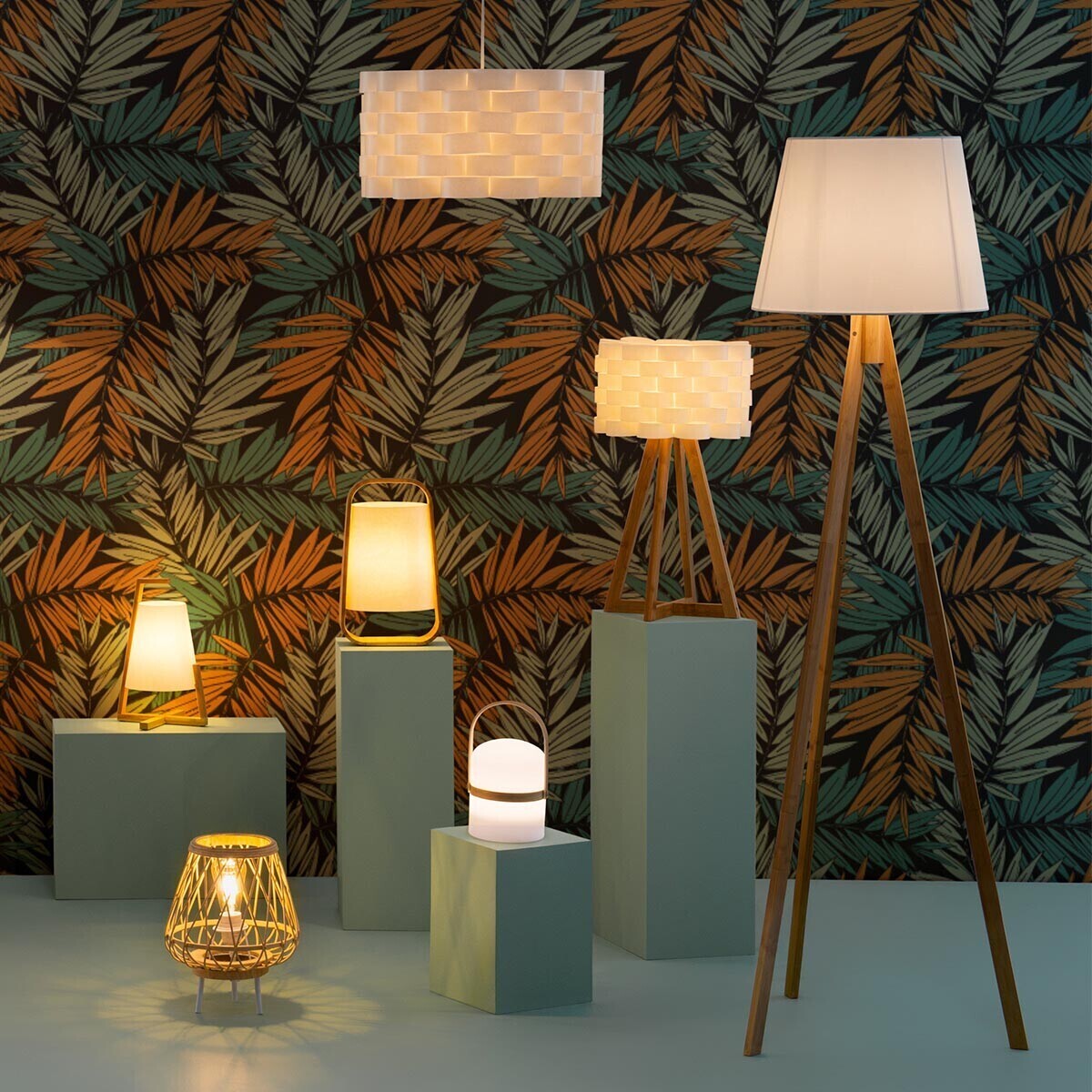 Lampe à poser en bambou abat-jour papier GONG blanc, ATMOSPHERA