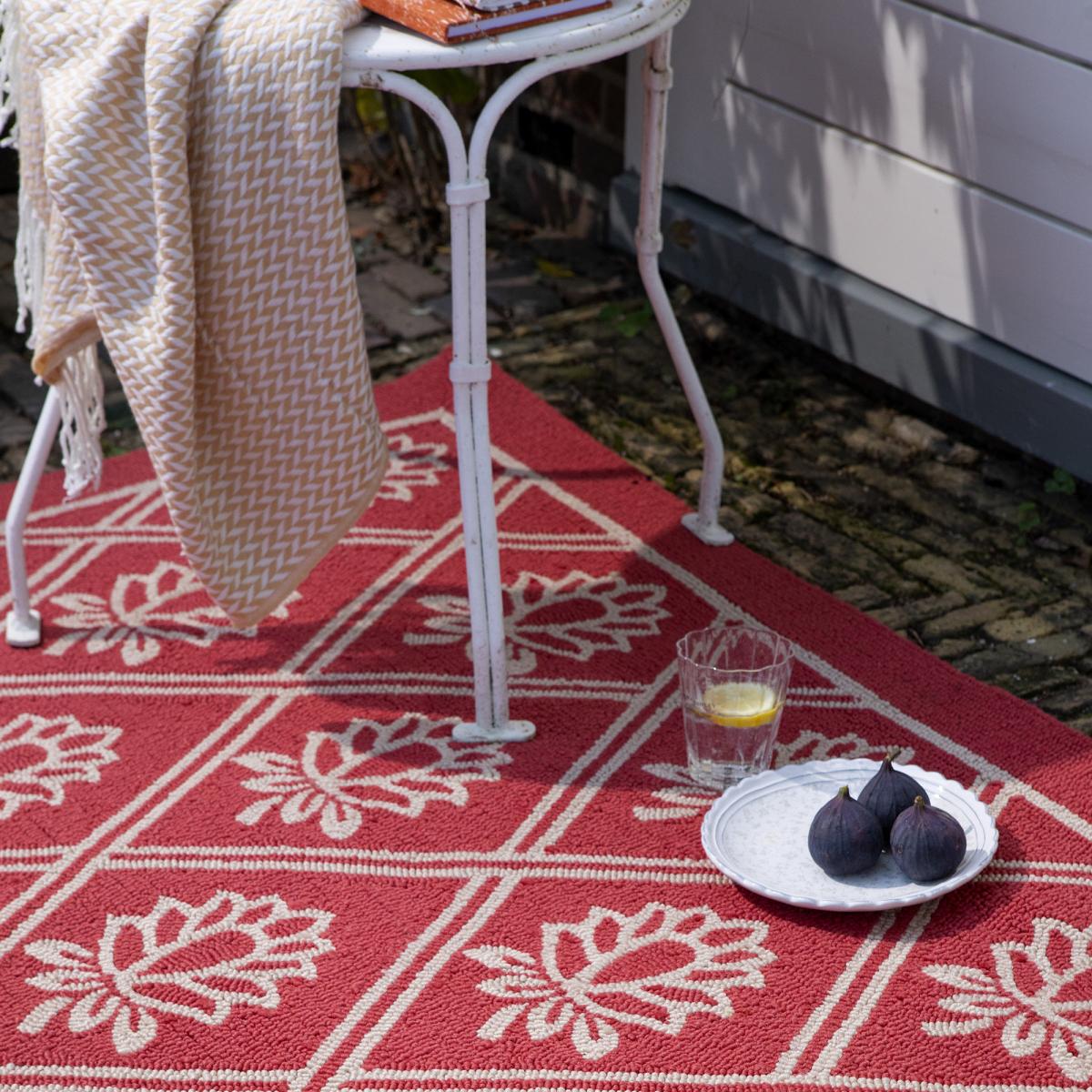 Tapis extérieur kilim fait main PORSTER rouge, blanc, UN AMOUR DE TAPIS
